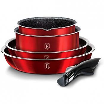Bateria Cocina Berlinger Burgundy 9 piezas – Apilables, Mango Intercambiable y Tapa Hermética