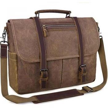 NUBILY Aktentasche Herren Leder Messenger Bag 15.6 Zoll Braun