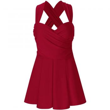 Clearlove Women's Wine Red Swim Dress Bathing Suit
