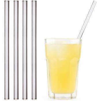 HALM Wiederverwendbare Glasstrohhalme 23 cm – 4er-Pack + Bürste