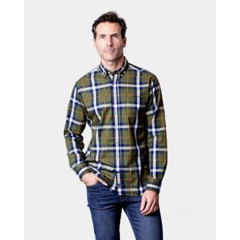Camisa Regular de Hombre en Gabardina Verde Oscuro con Bolsillos Cuadrados
