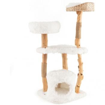 Condo d’arbre à chat en bois, hauteur 124 cm, perche supérieure en quenouilles et coussin rembourré