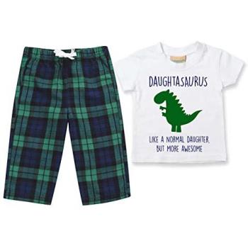 60‑Second Makeover Dinosaur Pajamas for Girls – Green Tartan Trunks & Hoodie, Size 3-4