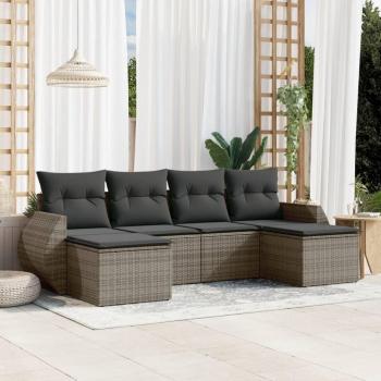 VidaXL Garten-Sofagarnitur 6-tlg. Grau mit Kissen aus Poly Rattan