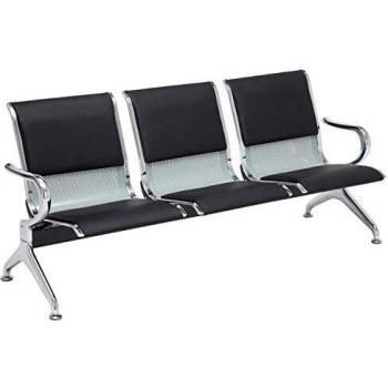 Airport CLP Sitzbank – 3‑Sitzer Polsterbank, schwarz/silber, Armlehnen