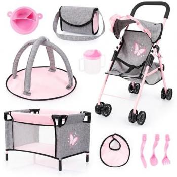 Bayer Design Puppen-Buggy Set mit Reisebett, Spielbogen und Zubehör