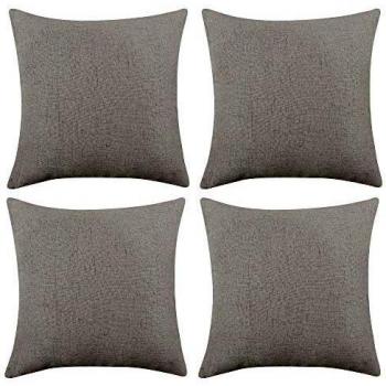 Deconovo 18x18 Square Linen Throw Pillow Case Set – Light Grey, No Visible Zip