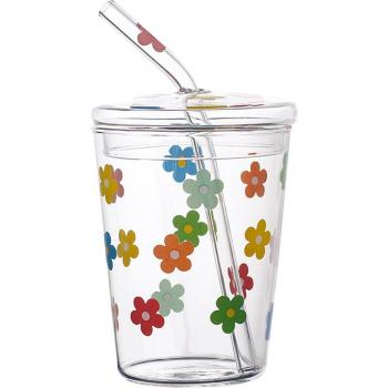 Floral Design Drinking Straw Glass