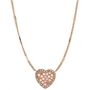 Collar de Acero Rosa con Colgante Brillante Fossil