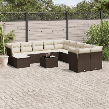 VidaXL Gartenlounge-Set 12-teilig mit Kissen in Braun aus Poly Rattan