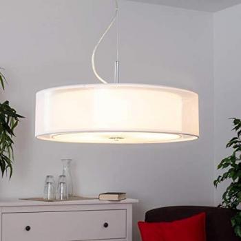 Lindby Pikka: Dimming Fabric Pendant Light for Multiple E27 LED Bulbs in White and Chrome