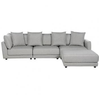 Canapé 3 Places Classique Gris Clair + Ottoman & Coussins Rembourrés