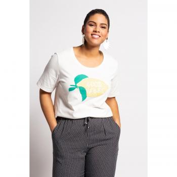 T-shirt donna 52/54 cotone bianco con paillettes limone