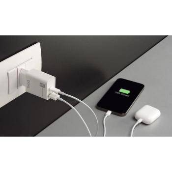 Adaptateur secteur CELLULAR LINE ACHIPHUSB2PD20W – 1 USB 2.0 + 1 USB‑C – Blanc