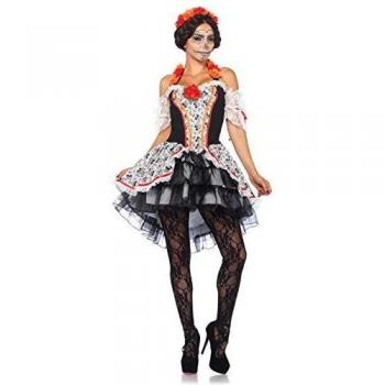 LEG AVENUE Plus Size Damenkostüm 'Zucker Schädel', schwarz-weiß-bunt