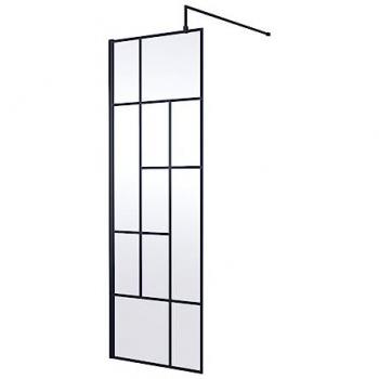 Hudson Reed Abstract Wetroom Screen 700mm, 8mm Toughened Safety Glass, Matt Black