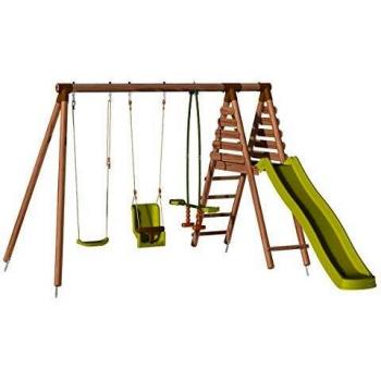 Aire de jeux en bois avec portique 3 agrès et balançoire