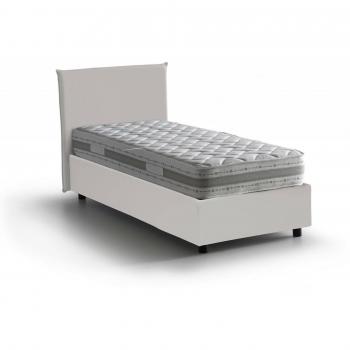 Letto singolo Adrama – Contenitore con ecopelle, Made in Italy, apertura laterale, materasso 80x190 incl., bianco