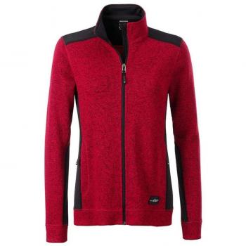 James and Nicholson Women's Knitted Workwear Fleece Jacket (XS) (Red Melange/Black)