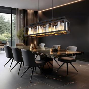 Moderne Kristall Pendelleuchte 4-flammig, Hängelampe für Esstisch, Schwarz, Metall und Glas, 68 x 120 cm