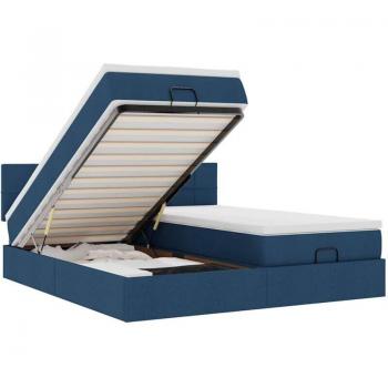 Bett Ottomansystem mit integrierter LED – 160 × 200 cm, blau