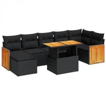 Black Rattan 7-Piece Garden Sofa Set with Cushions