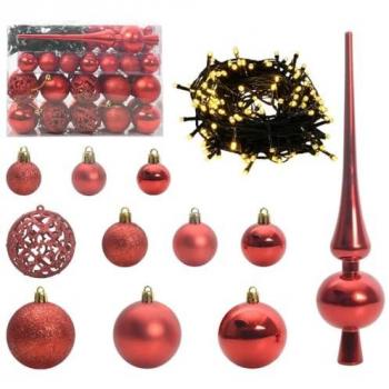 VidaXL Festive Red LED Bauble Pack – 61 Pieces