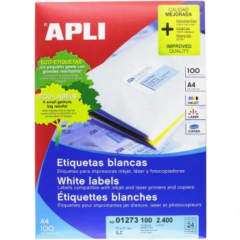 Etiquetas Adhesivas Apli 1273 70x37mm Fotocopiadora Laser Ink-Jet 100 Hojas A4