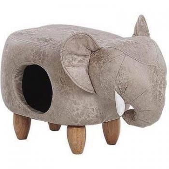 Tabouret pouf éléphant Beliani Cuir PU gris clair Bois