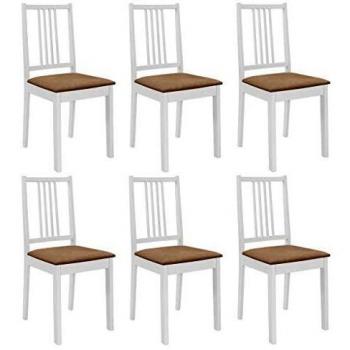 6 pcs White Solid Wood Dining Chairs with Cushions