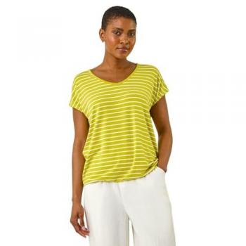 Roman Lime V-Neck Striped Stretch Tee