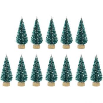 Miniárbol de Navidad de 12 piezas, pequeño y decorativo en cedro de seda