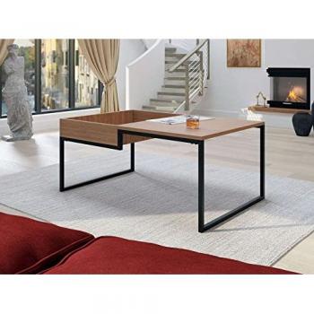 Table basse industrielle en bois et métal noir 105 cm marron