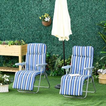 Outsunny Set of 2 Adjustable Garden Recliner Seats in Blue and White