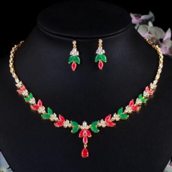 African Green Red Cubic Zirconia Costume Jewelry Set