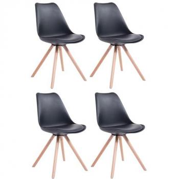 Set de 4 sillas Toulouse Rund en polipiel negro y base de madera natural