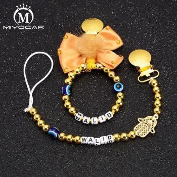 MIYOCAR-Chupete dorado y cadena para cochecito