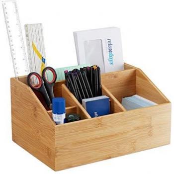 Bamboo Letter Rack with Pen Holder, 6 Compartments, A5 Size, Natural