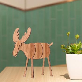 Wooden Elk and Deer Christmas Props for Home Decor Small Size (Khaki)