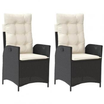 Chaises de jardin inclinables avec coussins, lot de 2, noir