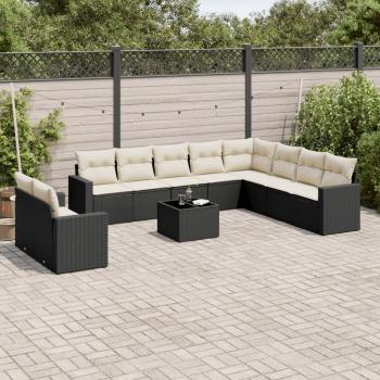 Sofás de Jardim 11 Peças com Almofadas de Vime Preto