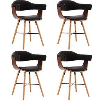 Sillas de Comedor 4 unidades cuero sintético y madera curvada negro