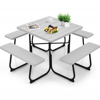 Pique‑Nique Tout‑en‑Un 4 à 8 Personnes – Table HDPE avec Trou Parasol, Cadre Métallique