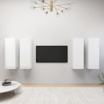 VidaXL Sleek White TV Cabinet Bundle – 4 Units (30.5 × 30 × 90 cm) – Engineered Wood Finish