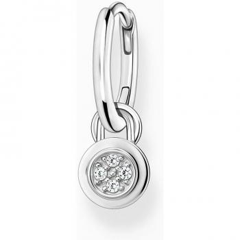 Silver Single White Cubic Zirconia Drop Hoop Earrings CR720-051-21