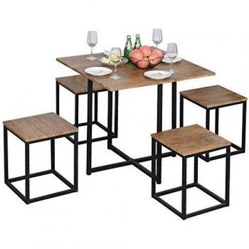 Compact Kitchen Dining Set with Wood Bar Table and Chairs by HOMCOM