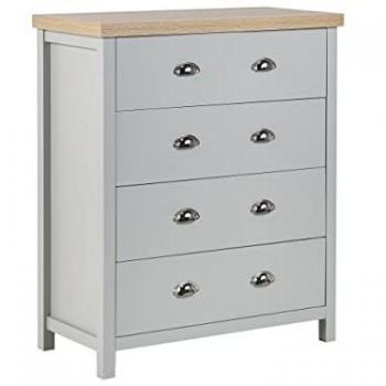 Cassettiera in truciolare grigio chiaro con 4 cassetti e chiusura ammortizzata, stile scandinavo Clio