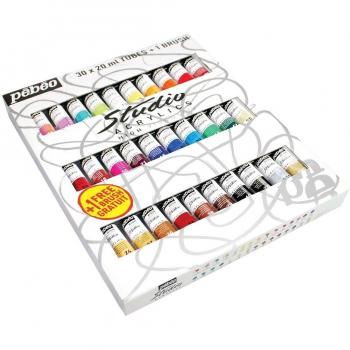 Pebeo Kreativfarben Set 30 Tuben 20 ml + Pinsel