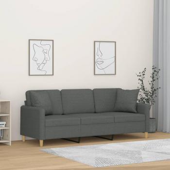 Divano 3 Posti in Tessuto Grigio Scuro 180 cm