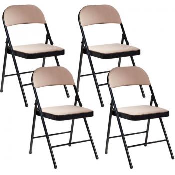 Beliani 4‑Sedie Metallo Beige Nera con Schienale Imbottito